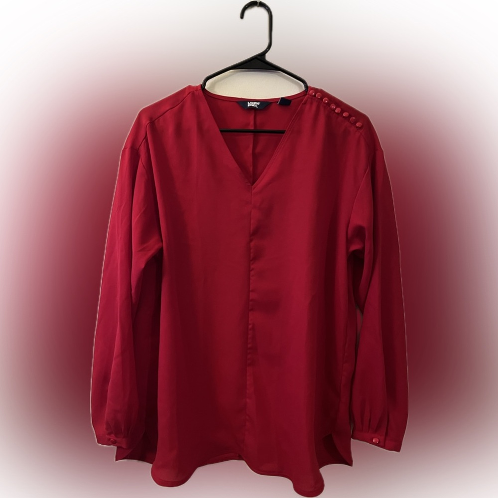 Lands' End Vibrant Red Blouse with Shoulder Buttons A